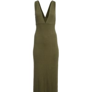 Olive sleeveless maxi v neck dress